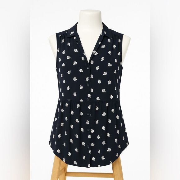 XSP Women's Anthropology Navy Blue Sleeveless Tank Top snails - Picture 1 of 10